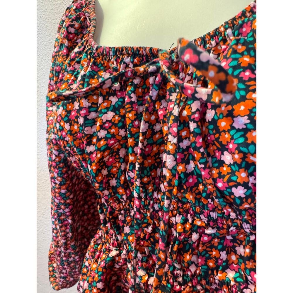 ZARA Floral Cotton Puff Sleeve Crop Top Blouse M Cottagecore Milkmaid - Picture 3 of 4